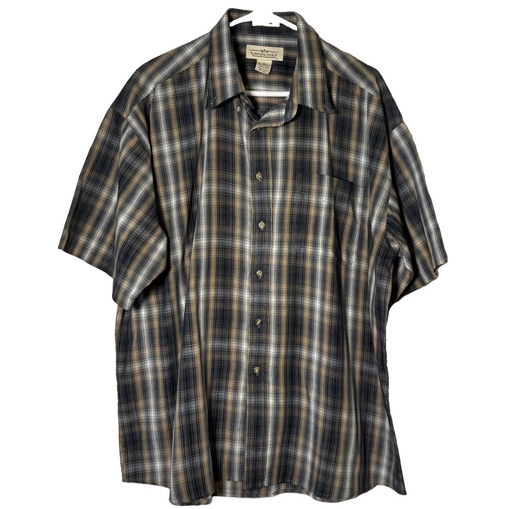 VTG Natural Issue‎ Mens XL Green Plaid Button Up Shirt Wrinkle Free Korea 65/35